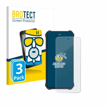 Parte frontal de un envase de producto con el logotipo de la marca BROTECT. Al lado se muestra el dispositivo Fossibot F101P c