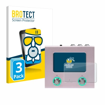 Parte frontal de un envase de producto con el logotipo de la marca BROTECT. Al lado se muestra el dispositivo Hotone Ampero Mi