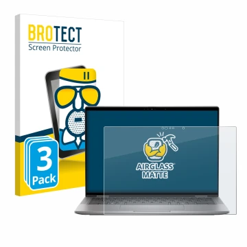 Parte frontal de un envase de producto con el logotipo de la marca BROTECT. Al lado se muestra el dispositivo Dell Latitude 74