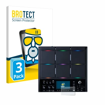Parte frontal de un envase de producto con el logotipo de la marca BROTECT. Al lado se muestra el dispositivo Roland SPD-SX PR