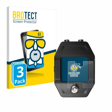 Parte frontal de un envase de producto con el logotipo de la marca BROTECT. Al lado se muestra el dispositivo Shure GLXD16+ co