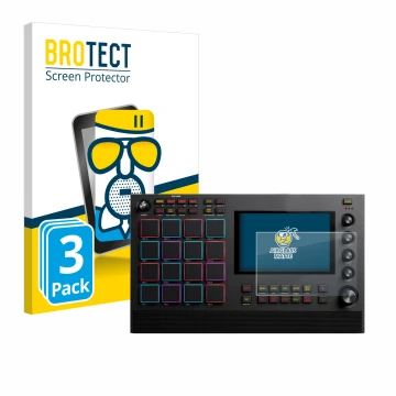 Parte frontal de un envase de producto con el logotipo de la marca BROTECT. Al lado se muestra el dispositivo Akai MPC Live II