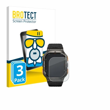 Parte frontal de un envase de producto con el logotipo de la marca BROTECT. Al lado se muestra el dispositivo Kospet Tank M3 U