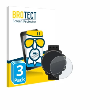 Parte frontal de un envase de producto con el logotipo de la marca BROTECT. Al lado se muestra el dispositivo Suunto Vertical 