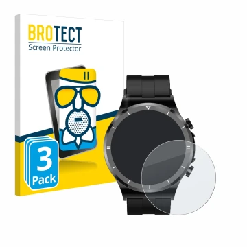 Parte frontal de un envase de producto con el logotipo de la marca BROTECT. Al lado se muestra el dispositivo Sanorum Smartwat
