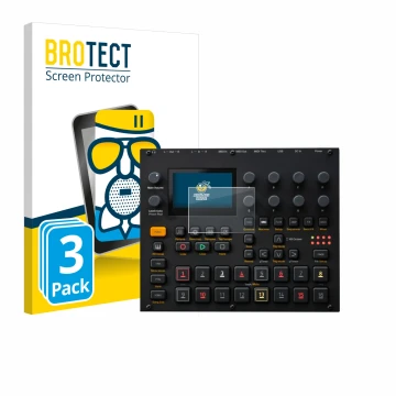 Parte frontal de un envase de producto con el logotipo de la marca BROTECT. Al lado se muestra el dispositivo Elektron Digitak
