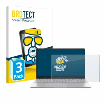 Parte frontal de un envase de producto con el logotipo de la marca BROTECT. Al lado se muestra el dispositivo ASUS Vivobook S 