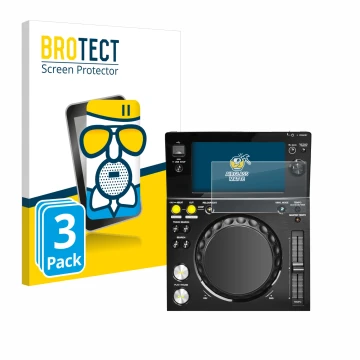 Parte frontal de un envase de producto con el logotipo de la marca BROTECT. Al lado se muestra el dispositivo Pioneer XDJ -700