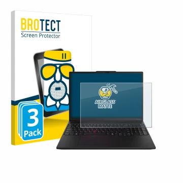 Parte frontal de un envase de producto con el logotipo de la marca BROTECT. Al lado se muestra el dispositivo Lenovo ThinkPad 