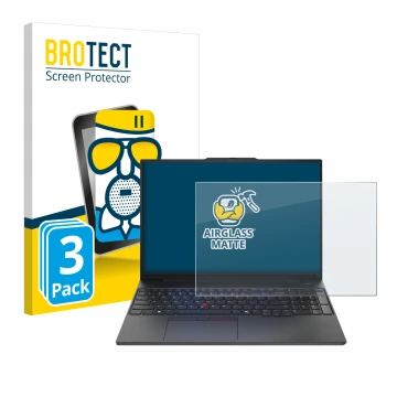 Parte frontal de un envase de producto con el logotipo de la marca BROTECT. Al lado se muestra el dispositivo Lenovo ThinkPad 