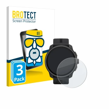 Parte frontal de un envase de producto con el logotipo de la marca BROTECT. Al lado se muestra el dispositivo Suunto Race S co