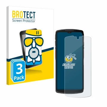 Parte frontal de un envase de producto con el logotipo de la marca BROTECT. Al lado se muestra el dispositivo Urovo DT66 con s