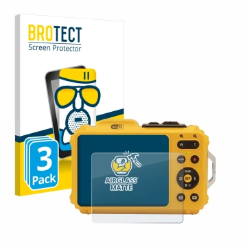 Parte frontal de un envase de producto con el logotipo de la marca BROTECT. Al lado se muestra el dispositivo Kodak Pixpro WPZ