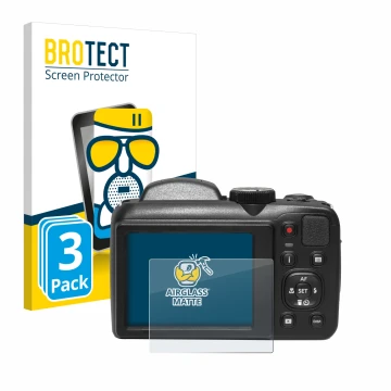 Parte frontal de un envase de producto con el logotipo de la marca BROTECT. Al lado se muestra el dispositivo Kodak Pixpro AZ2