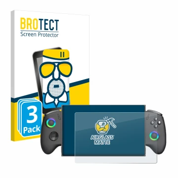 Parte frontal de un envase de producto con el logotipo de la marca BROTECT. Al lado se muestra el dispositivo OneXPlayer X1 Mi