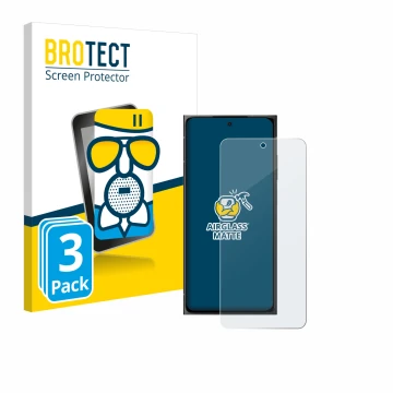 Parte frontal de un envase de producto con el logotipo de la marca BROTECT. Al lado se muestra el dispositivo HMD Skyline con 