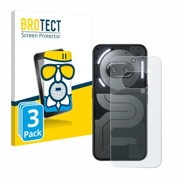 Parte frontal de un envase de producto con el logotipo de la marca BROTECT. Al lado se muestra el dispositivo Nothing Phone (2