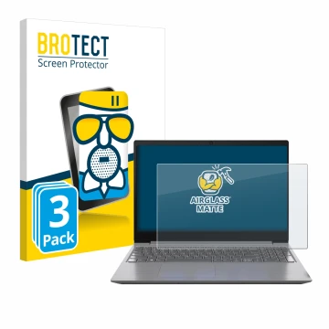 Parte frontal de un envase de producto con el logotipo de la marca BROTECT. Al lado se muestra el dispositivo Lenovo 15.6