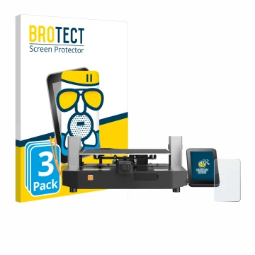 Parte frontal de un envase de producto con el logotipo de la marca BROTECT. Al lado se muestra el dispositivo Anycubic Kobra 3