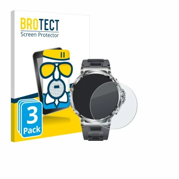 Parte frontal de un envase de producto con el logotipo de la marca BROTECT. Al lado se muestra el dispositivo Smartwatch V69 1