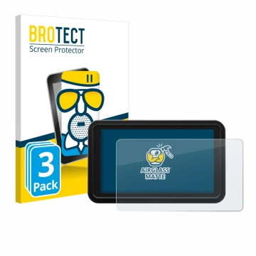 Parte frontal de un envase de producto con el logotipo de la marca BROTECT. Al lado se muestra el dispositivo Atomos Shinobi 2