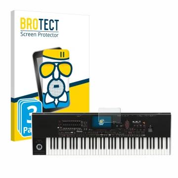 Parte frontal de un envase de producto con el logotipo de la marca BROTECT. Al lado se muestra el dispositivo KORG Pa4x con su