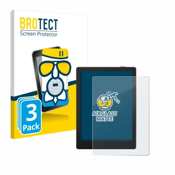 Parte frontal de un envase de producto con el logotipo de la marca BROTECT. Al lado se muestra el dispositivo Boox Go 6 con su