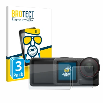 Parte frontal de un envase de producto con el logotipo de la marca BROTECT. Al lado se muestra el dispositivo DJI Osmo Action 