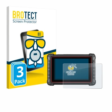 Parte frontal de un envase de producto con el logotipo de la marca BROTECT. Al lado se muestra el dispositivo Autel MK900BT co