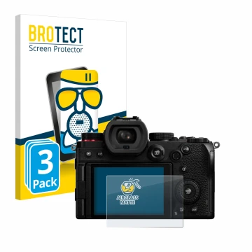 Parte frontal de un envase de producto con el logotipo de la marca BROTECT. Al lado se muestra el dispositivo Panasonic Lumix 