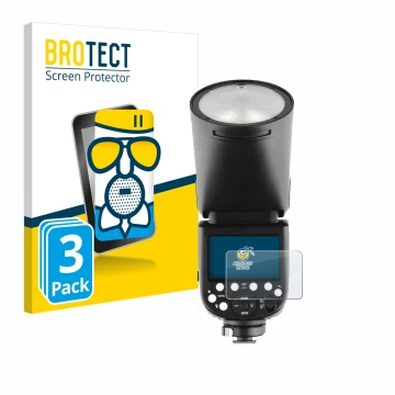 Parte frontal de un envase de producto con el logotipo de la marca BROTECT. Al lado se muestra el dispositivo Godox TT685 II c