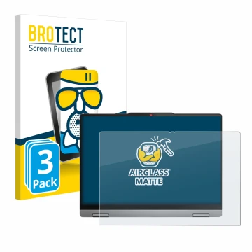 Parte frontal de un envase de producto con el logotipo de la marca BROTECT. Al lado se muestra el dispositivo Lenovo IdeaPad 5