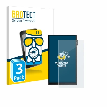 Parte frontal de un envase de producto con el logotipo de la marca BROTECT. Al lado se muestra el dispositivo iBasso DX180 con