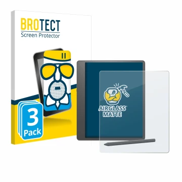 Parte frontal de un envase de producto con el logotipo de la marca BROTECT. Al lado se muestra el dispositivo Amazon Kindle Sc