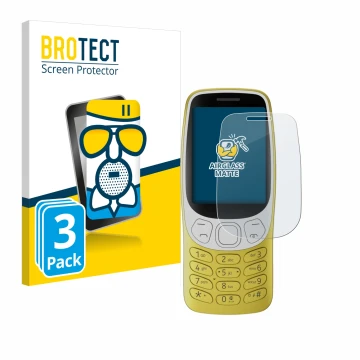 Parte frontal de un envase de producto con el logotipo de la marca BROTECT. Al lado se muestra el dispositivo Nokia 3210 con s