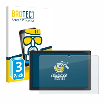 Parte frontal de un envase de producto con el logotipo de la marca BROTECT. Al lado se muestra el dispositivo SGIN T10P 10.1