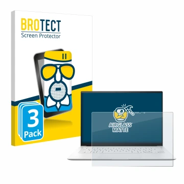 Parte frontal de un envase de producto con el logotipo de la marca BROTECT. Al lado se muestra el dispositivo ASUS ZenBook S 1