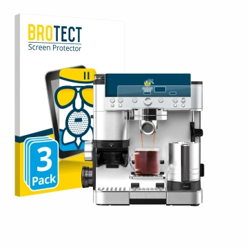 Parte frontal de un envase de producto con el logotipo de la marca BROTECT. Al lado se muestra el dispositivo Ninja Luxe Cafe 