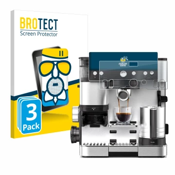 Parte frontal de un envase de producto con el logotipo de la marca BROTECT. Al lado se muestra el dispositivo Ninja Luxe Cafe 