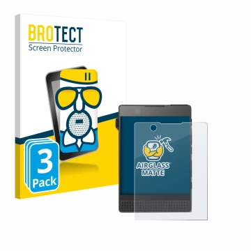 Parte frontal de un envase de producto con el logotipo de la marca BROTECT. Al lado se muestra el dispositivo Light Phone 3 co