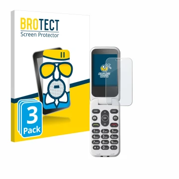 Parte frontal de un envase de producto con el logotipo de la marca BROTECT. Al lado se muestra el dispositivo Doro 2820 con su