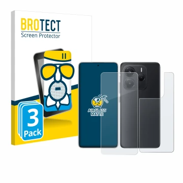 Parte frontal de un envase de producto con el logotipo de la marca BROTECT. Al lado se muestra el dispositivo Xiaomi Redmi Not