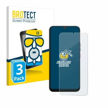 Parte frontal de un envase de producto con el logotipo de la marca BROTECT. Al lado se muestra el dispositivo Volla Phone 22 c
