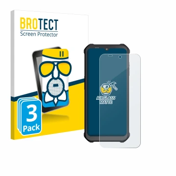 Parte frontal de un envase de producto con el logotipo de la marca BROTECT. Al lado se muestra el dispositivo Sonim XP400 con 
