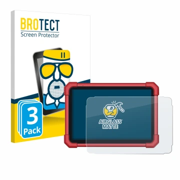 Parte frontal de un envase de producto con el logotipo de la marca BROTECT. Al lado se muestra el dispositivo Launch X-431 Eur