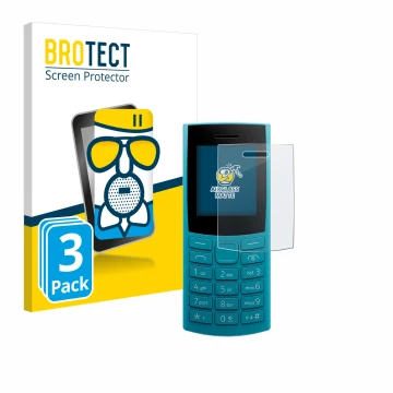 Parte frontal de un envase de producto con el logotipo de la marca BROTECT. Al lado se muestra el dispositivo Nokia 105 4G 2nd