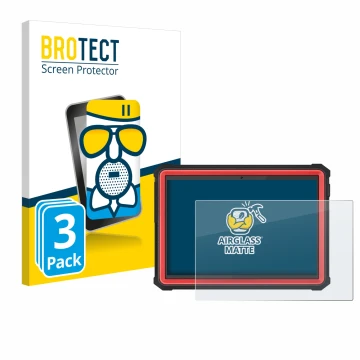 Parte frontal de un envase de producto con el logotipo de la marca BROTECT. Al lado se muestra el dispositivo Launch X-431 PRO