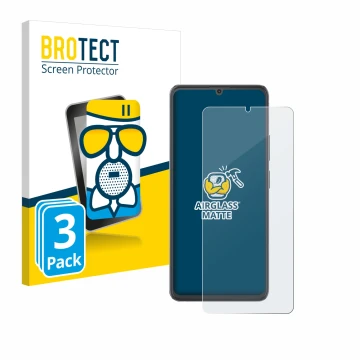 Parte frontal de un envase de producto con el logotipo de la marca BROTECT. Al lado se muestra el dispositivo Cubot A20 con su