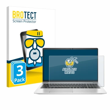 Parte frontal de un envase de producto con el logotipo de la marca BROTECT. Al lado se muestra el dispositivo HP EliteBook 650