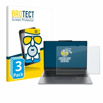 Parte frontal de un envase de producto con el logotipo de la marca BROTECT. Al lado se muestra el dispositivo Lenovo ThinkPad 